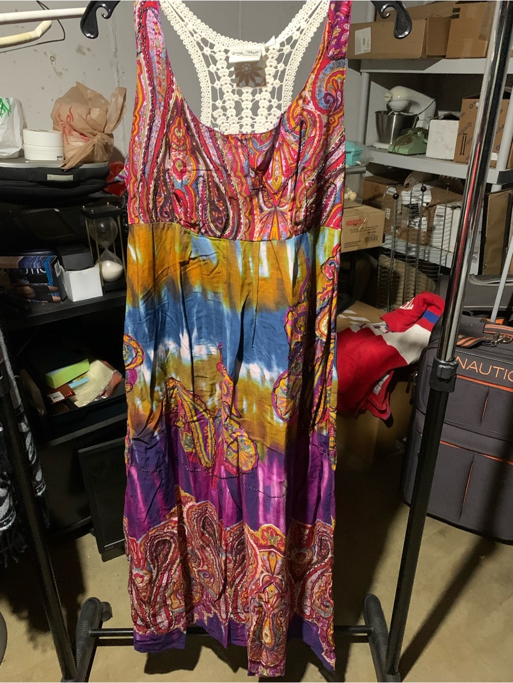Multicolor Paisley & Tie-Dye Sleeveless  Sun Dress with Crochet Detail - Picture 3 of 4